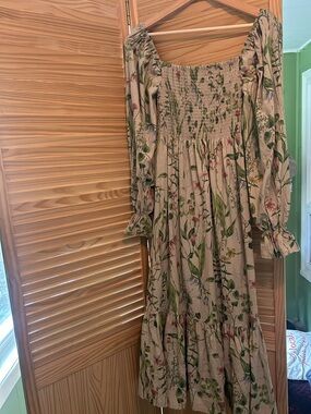 Nothing Fits But - “Hope” long sleeve cotton linen botanical floral print dress